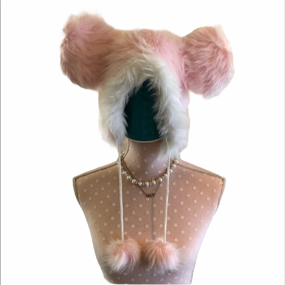 Pink&White Fuzzy Ears Hat